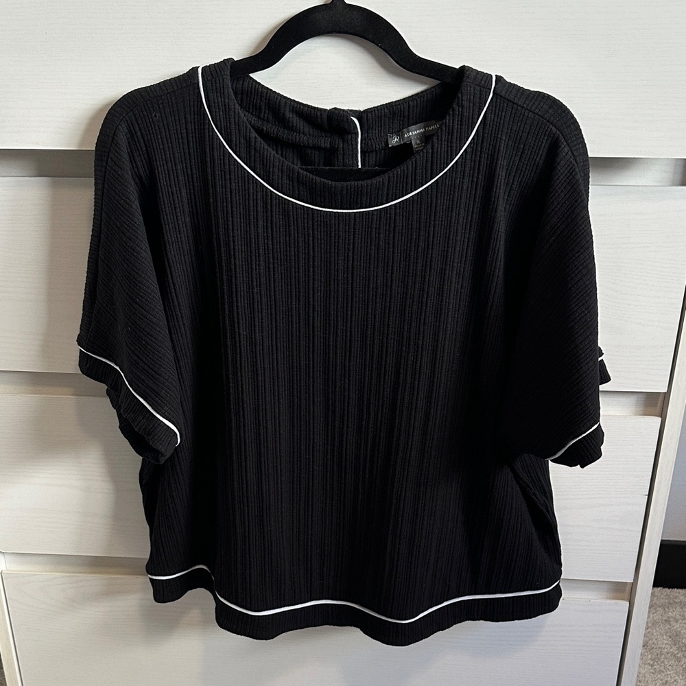 Adrianna Papell Black Blouse with White Piping